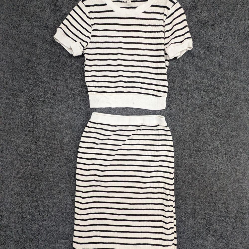 Atelier Two Piece Set Womens M Black White Striped Crop Top Midi Skirt Outfit